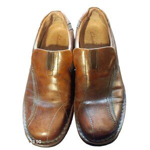 Clarks Mens Leather Slip-On Loafers Brown Casual Dress Shoes Size 12M